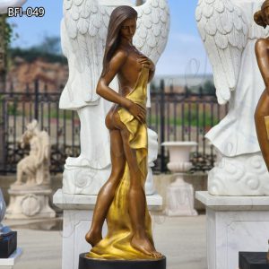 Elegant Bronze Female Sculpture of A Nude Holding Bath Towel for Sale