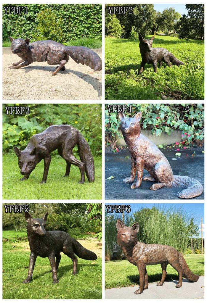 Life Size Cast Bronze Family Fox Statue Outdoor Garden Art - Bronze Wildlife Sculpture - 11