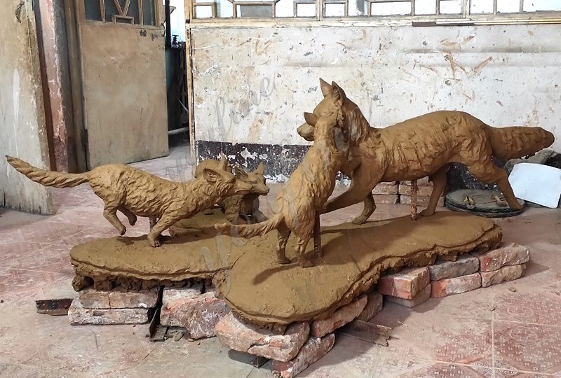Life Size Cast Bronze Family Fox Statue Outdoor Garden Art - Bronze Wildlife Sculpture - 8