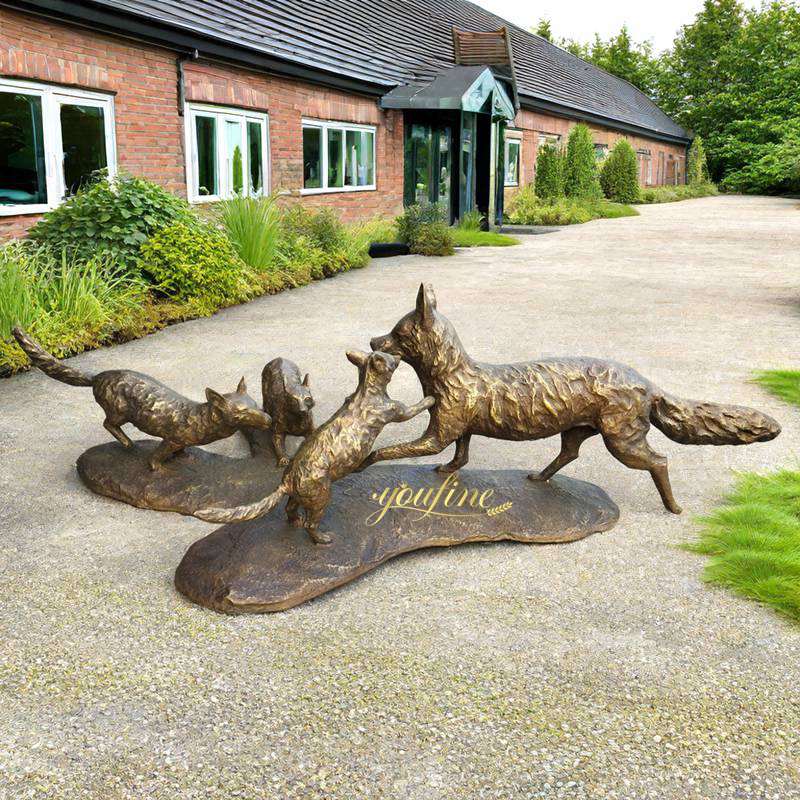 Life Size Cast Bronze Family Fox Statue Outdoor Garden Art - Bronze Wildlife Sculpture - 5
