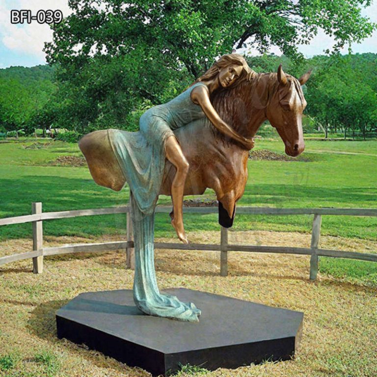 bronze horse and girl statue