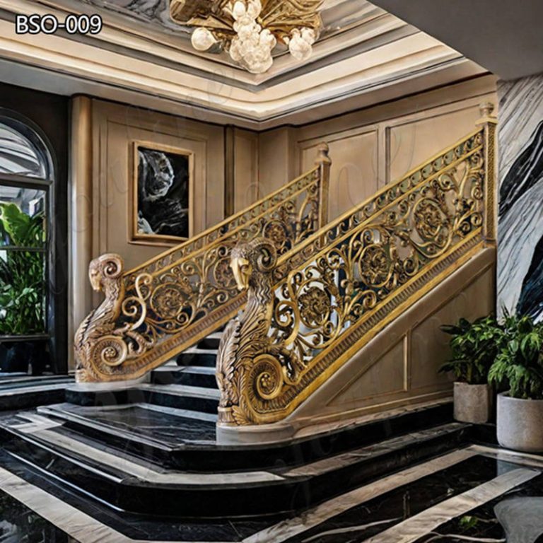 bronze ram head stair railing-