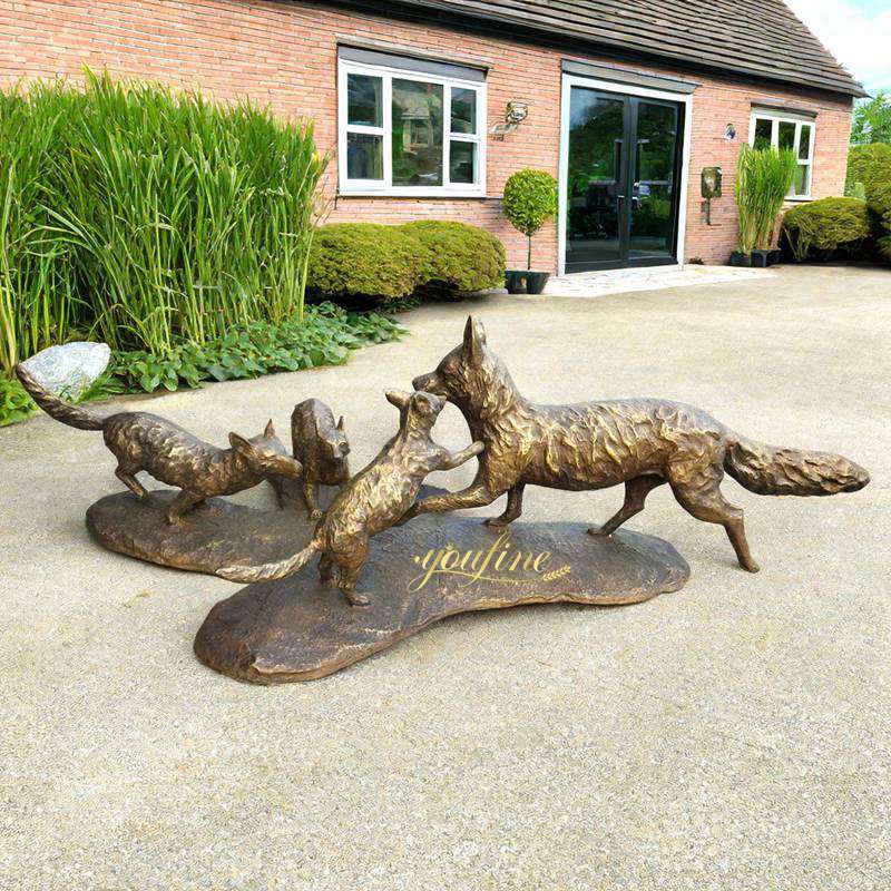 Life Size Cast Bronze Family Fox Statue Outdoor Garden Art - Bronze Wildlife Sculpture - 6