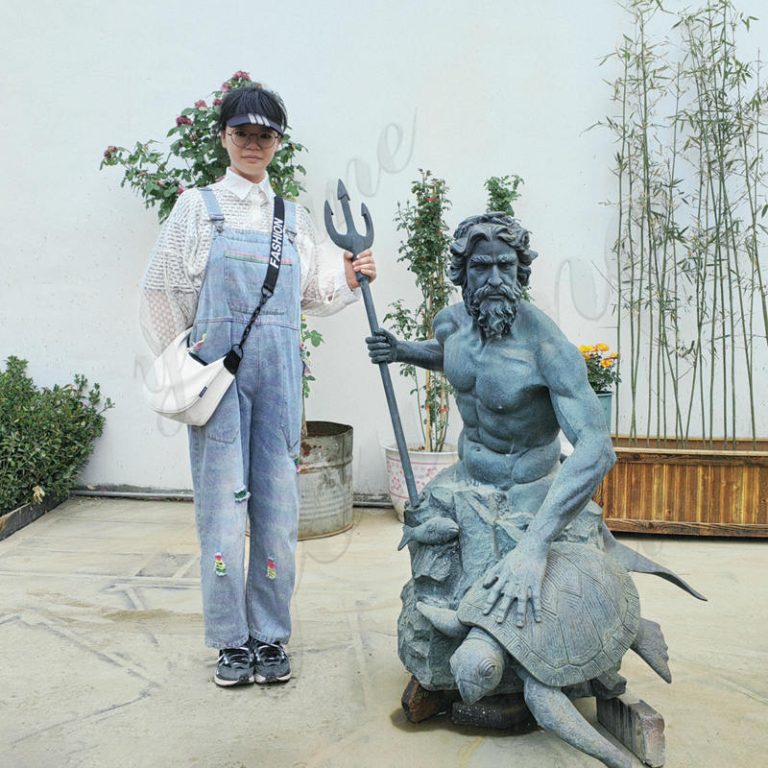outdoor bronze poseidon statue