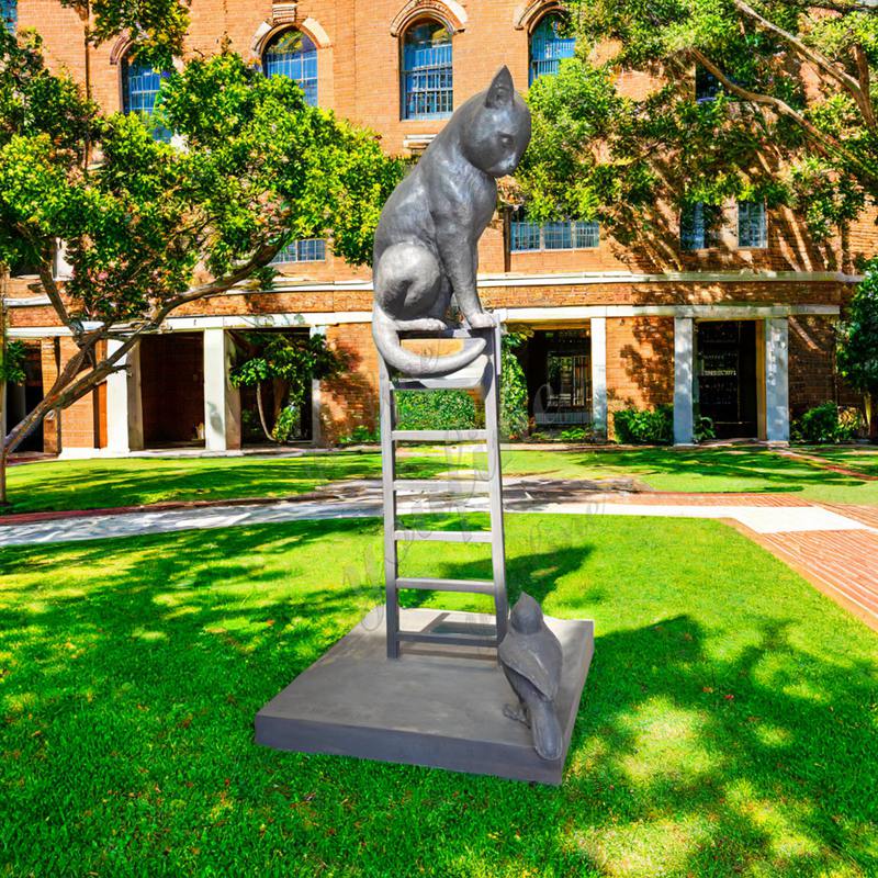 Delightful Foundry Bronze Cat and Bird Sculpture Outdoor Garden Art - Other Animal sculptures - 1