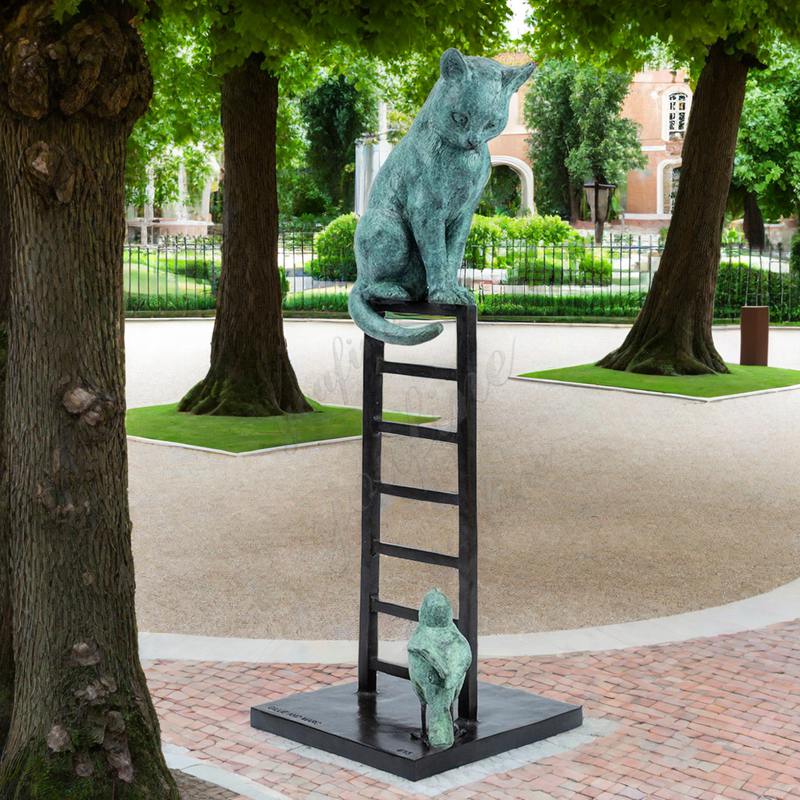 Delightful Foundry Bronze Cat and Bird Sculpture Outdoor Garden Art - Other Animal sculptures - 2