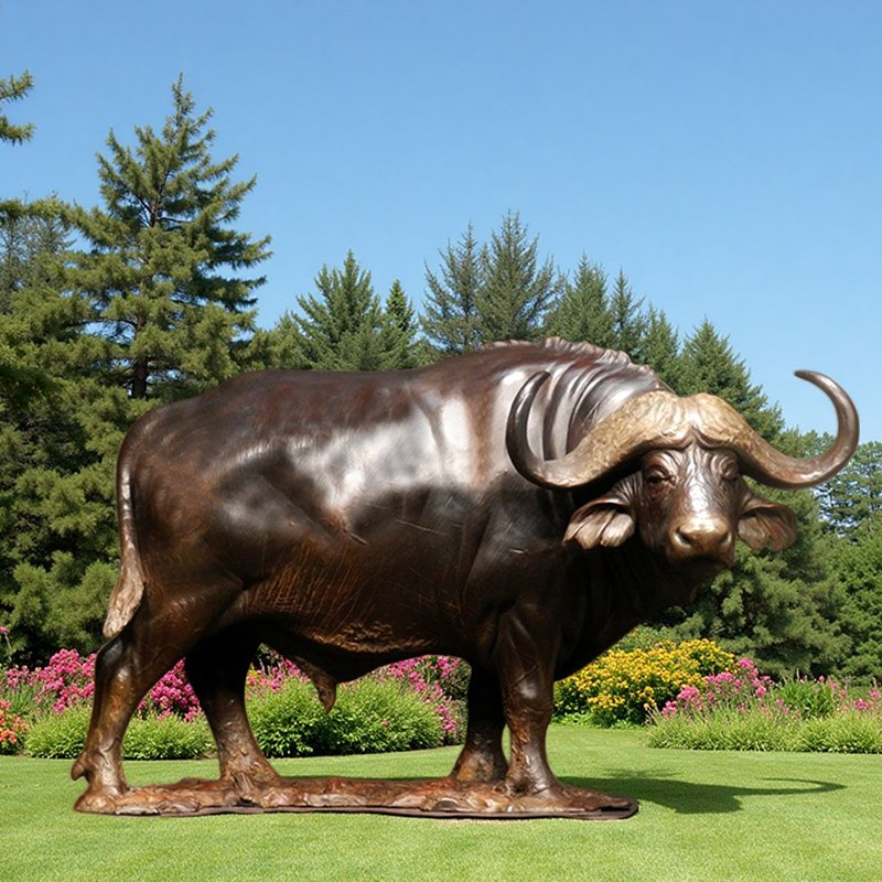 outdoor bronze buffalo statue art