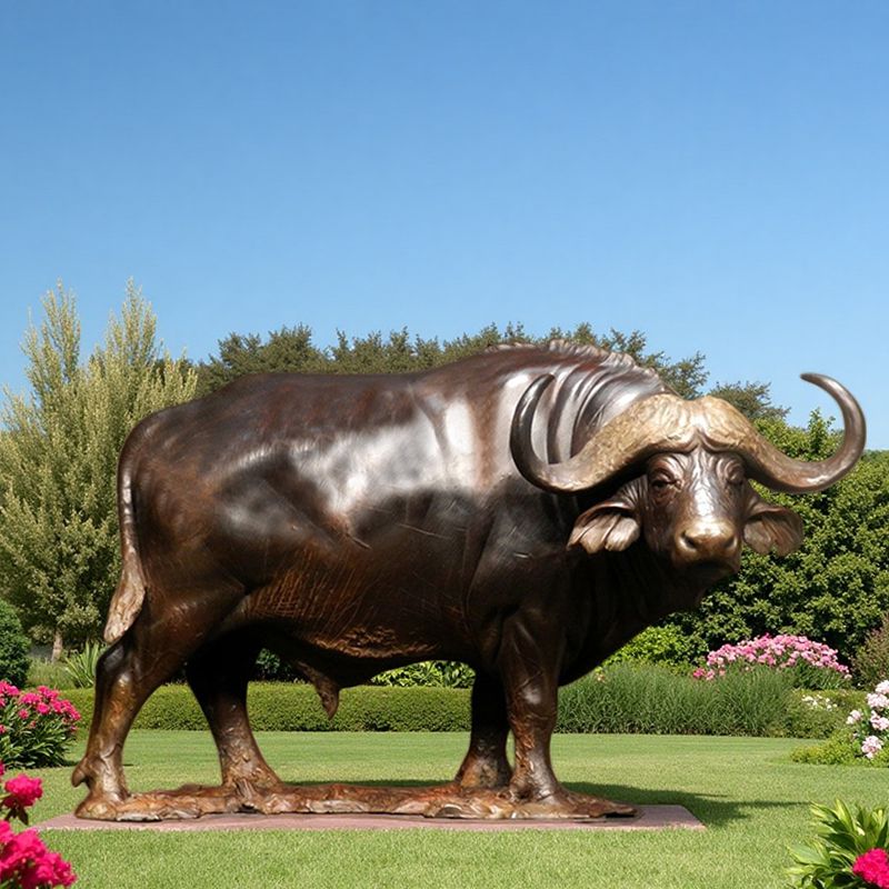 outdoor bronze buffalo statue