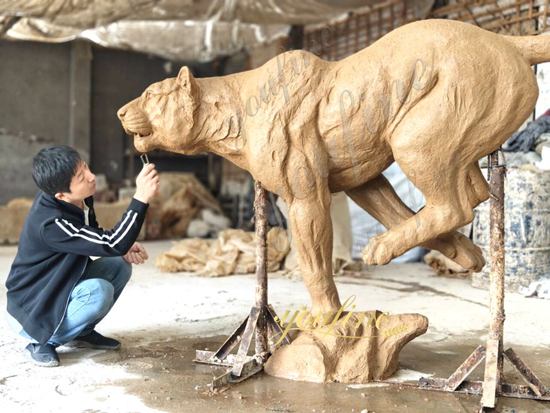Running Wildlife Bronze Cougar Statue - Bronze Lion Statues - 3