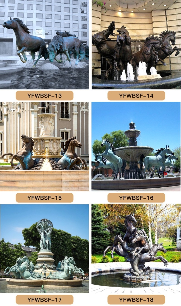 Different styles of bronze horse sculpture fountains