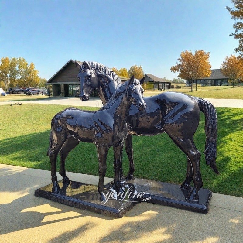 black-bronze-lifesize-Mare-and-Foal-Statue