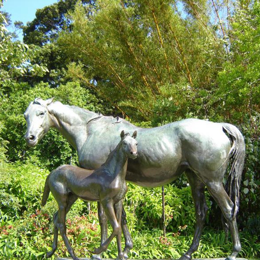 Bronze Lifesize mare and foal lawn sculpture