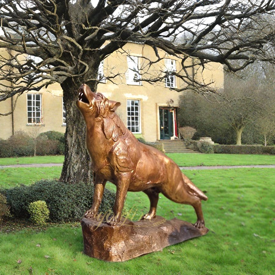 Large Bronze Howling Wolf Statue