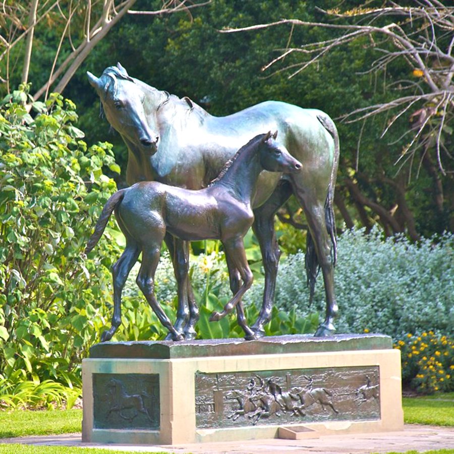 Lifesize mare and foal lawn sculpture