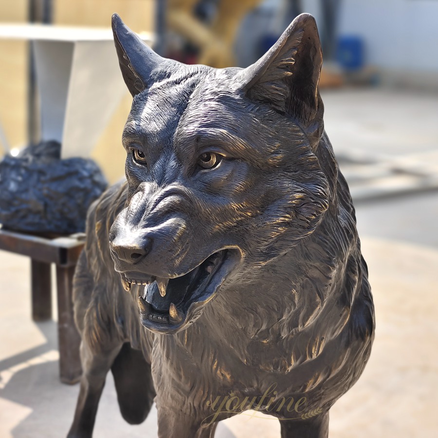Bronze Standing Wolf Statue for The Yard BAN-394 - Bronze Wolf Statue - 6