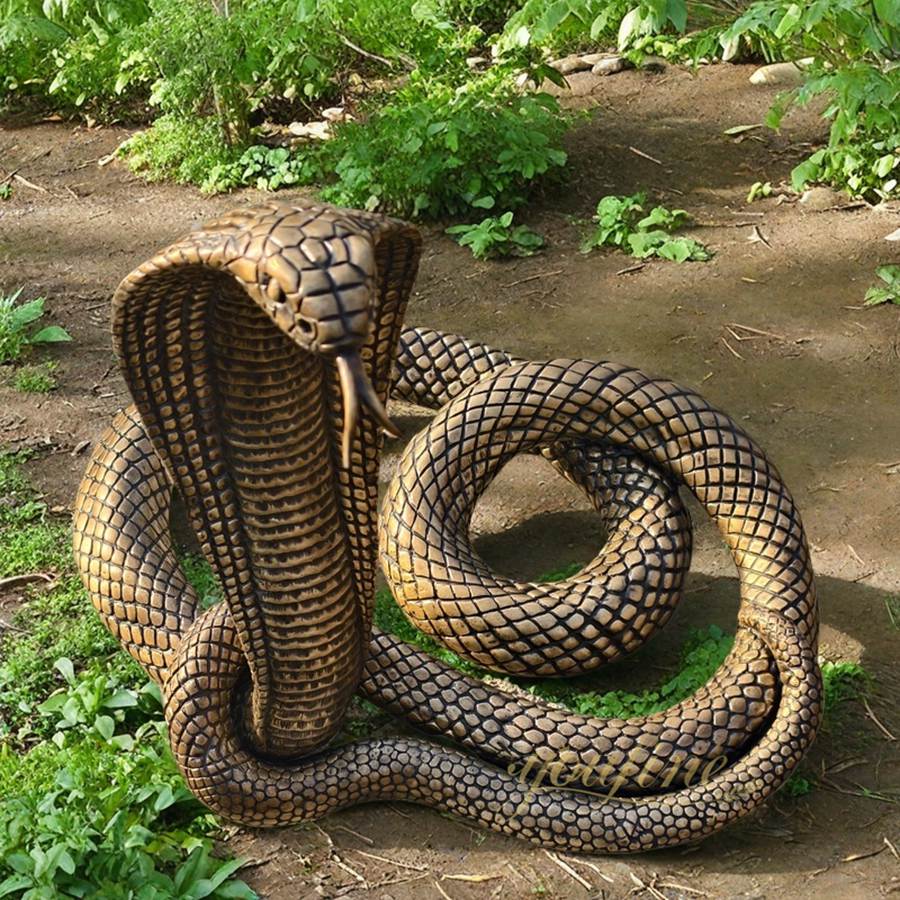 Lifelike Coiled and Rearing Bronze Cobra Statue BAN-425 - Bronze Wildlife Sculpture - 1