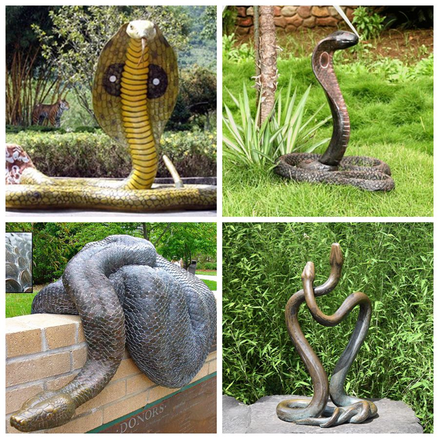 Lifelike Coiled and Rearing Bronze Cobra Statue BAN-425 - Bronze Wildlife Sculpture - 5