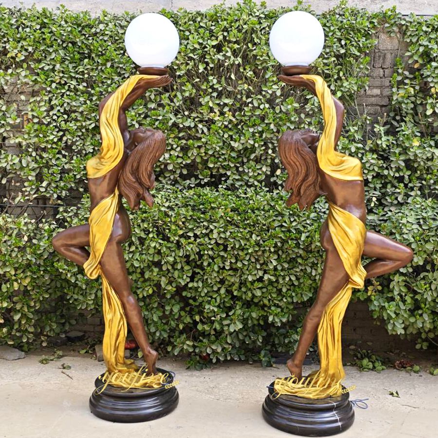 Antique Bronze Lady Lamp Statue BSO-032 - Bronze Garden Statue - 4