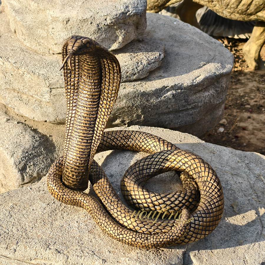 Lifelike Coiled and Rearing Bronze Cobra Statue BAN-425 - Bronze Wildlife Sculpture - 2