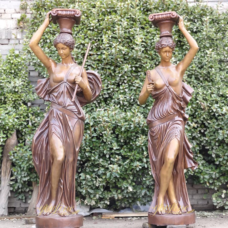 Antique Bronze Lady Lamp Statue BSO-032 - Bronze Garden Statue - 3
