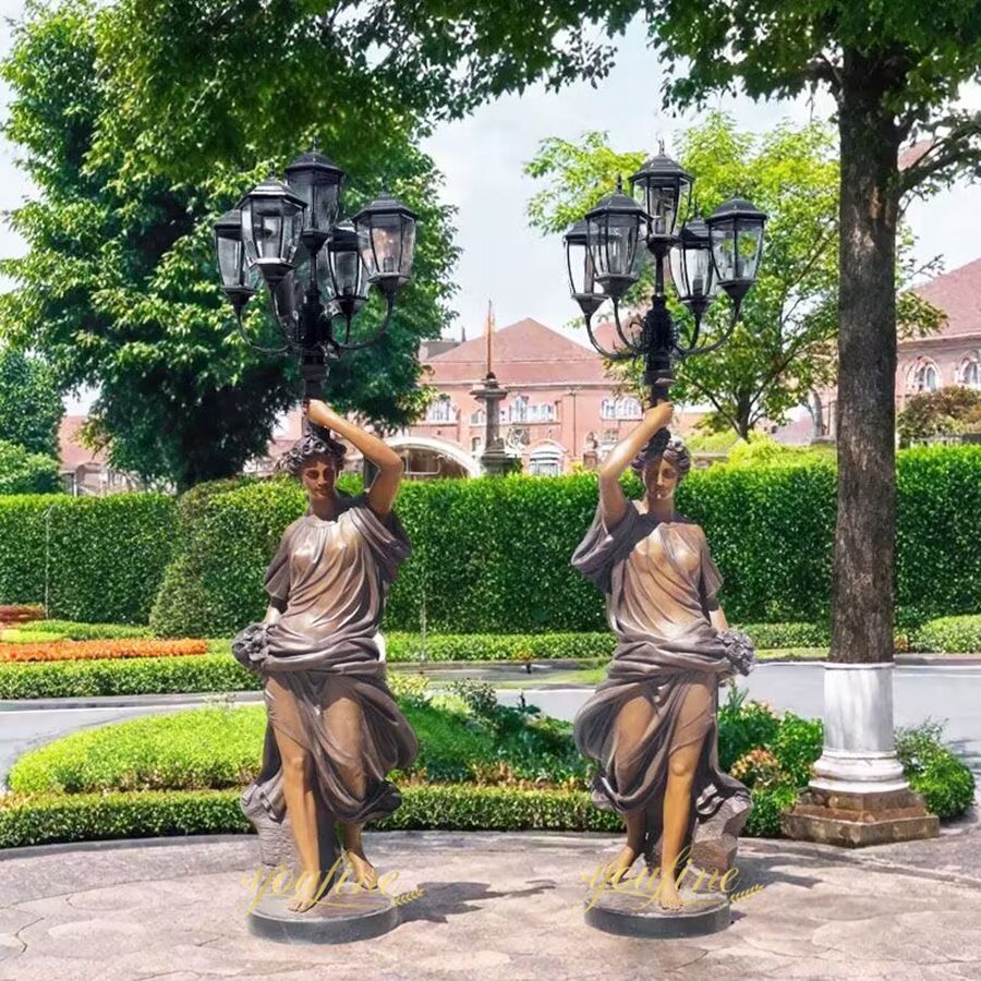Antique Bronze Lady Lamp Statue BSO-032 - Bronze Garden Statue - 1