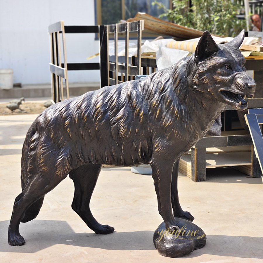 Bronze Standing Wolf Statue for The Yard BAN-394 - Bronze Wolf Statue - 2