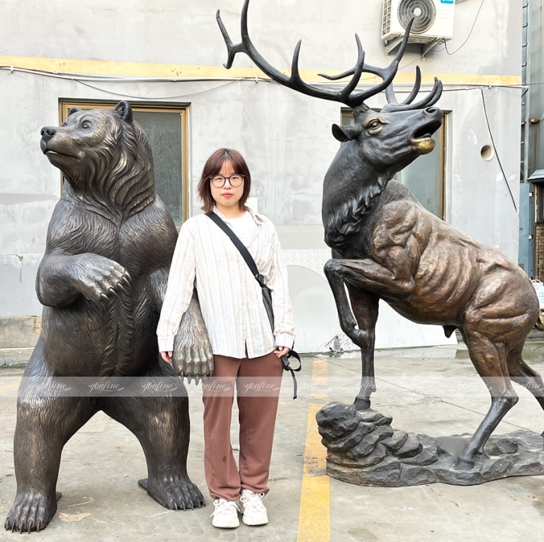 YouFine Bronze Foundry bronze bear and deer sculptures