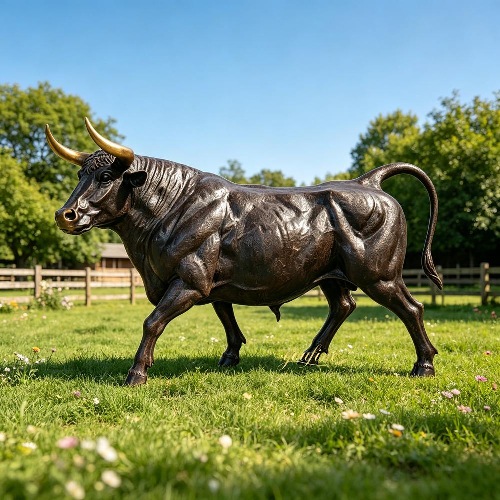 brown Ox statue in farm