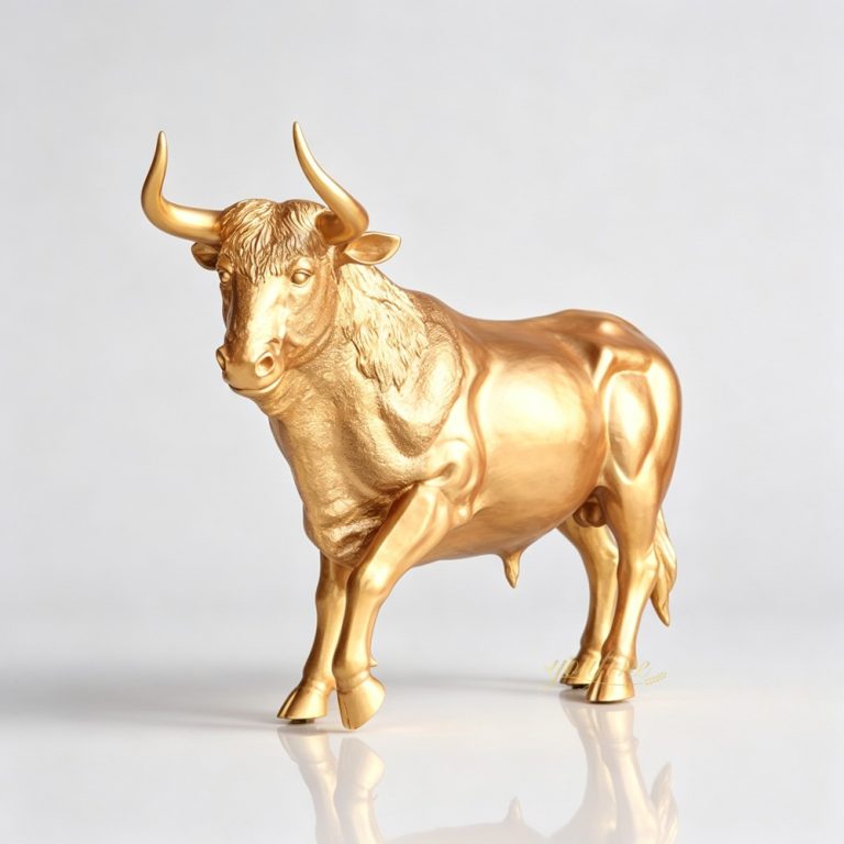golden brown highland bull statue