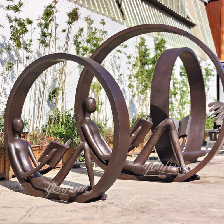 Bronze Abstract Man Reading Sculpture