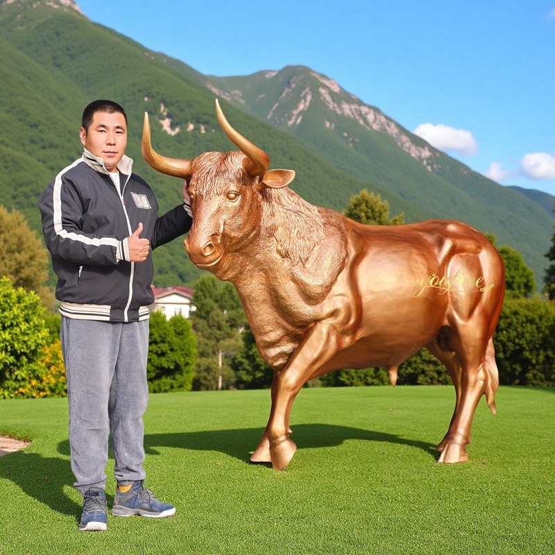 bronze brown life size bull bronze sculpture