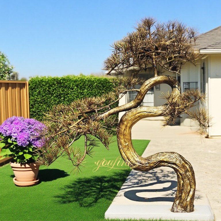 large bronze Pine tree sculpture