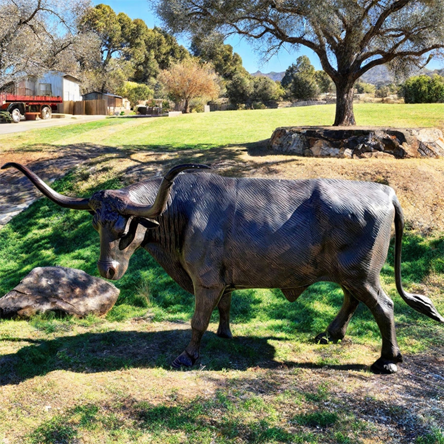 Lifelike Outdoor Bronze Longhorn Sculpture BOK1-489 - Bronze Bull Sculpture - 1