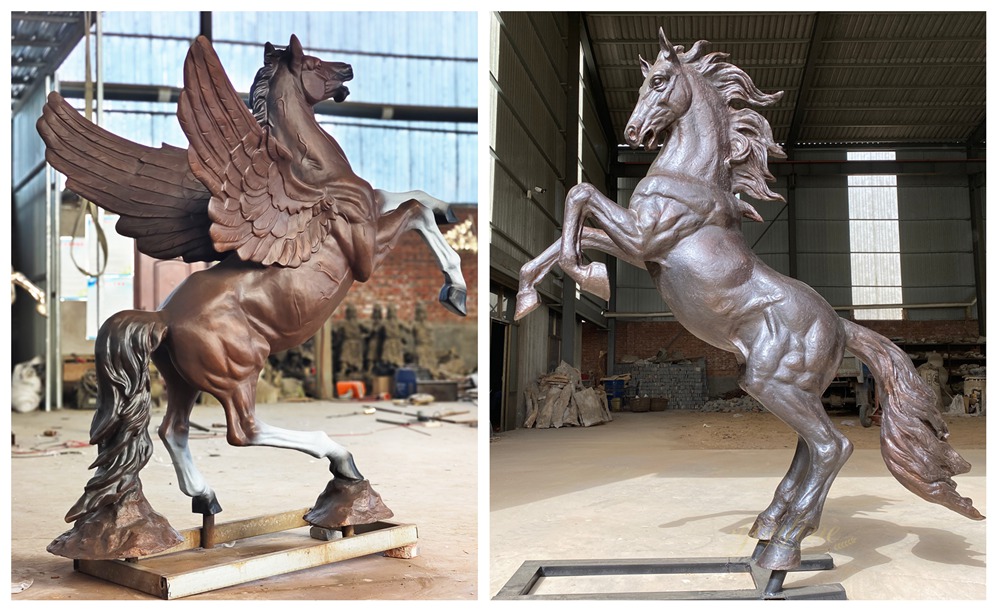 Bronze Pegasus Winged Horse Statue & Normal Rearing Horse Sculpture