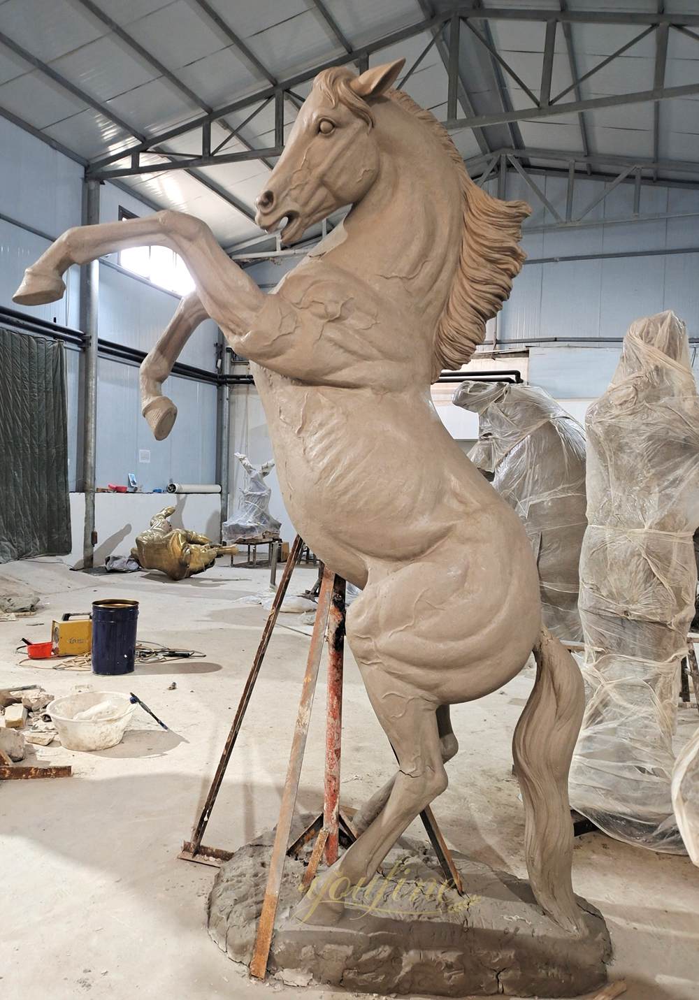 Clay Model of Rearing Horse Sculpture