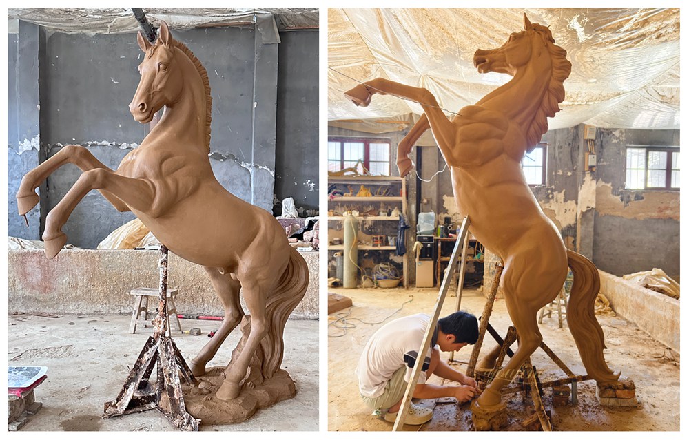 Clay Model of two Rearing Horse Sculpture