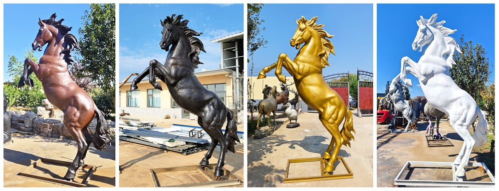 Multiple Patina Color Options Bronze Rearing Horse Statue