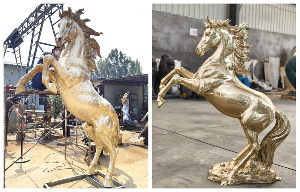 Polished Rearing Horse statue