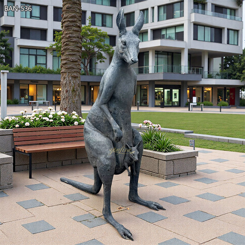 Bronze Kangaroo with Baby Sculpture BAN-536 - Bronze Kangaroo Statues - 1