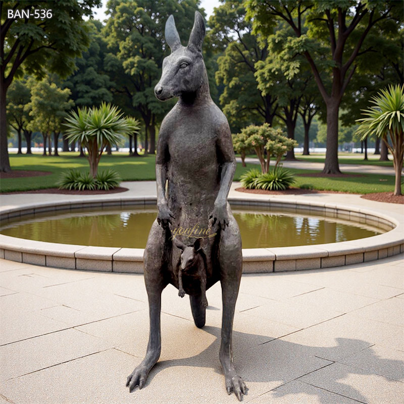 Bronze Kangaroo with Baby Sculpture BAN-536 - Bronze Kangaroo Statues - 3