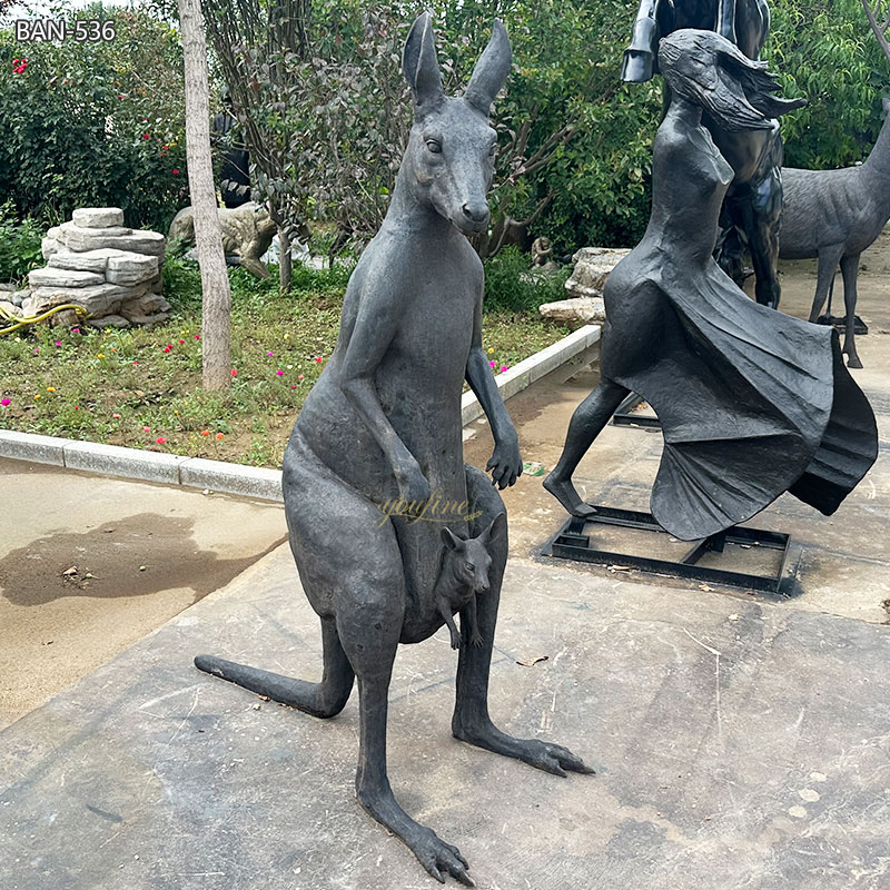 large Kangaroo with Baby Sculpture