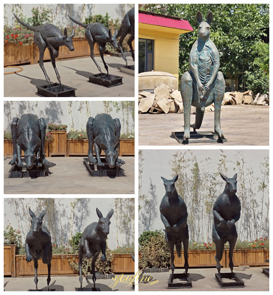 Bronze Kangaroo with Baby Sculpture BAN-536 - Bronze Kangaroo Statues - 4