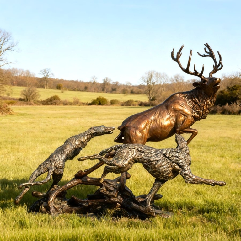 group Hunting Deer statues