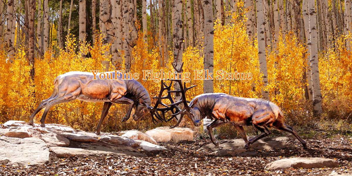 large Fighting Elk Statue