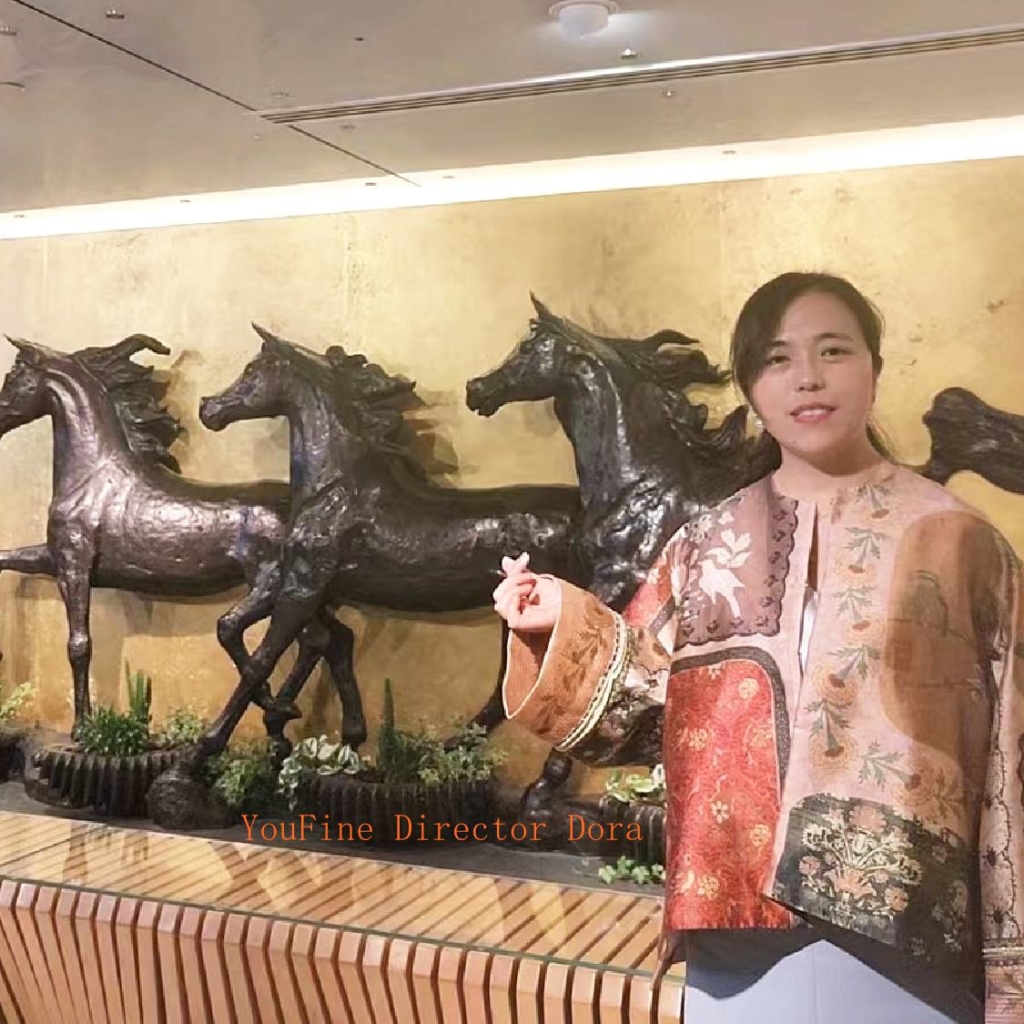 Central Park Bronze Indian Hunter Statue BFI-227 - Bronze Figure Sculpture - 9 Dora came to Golden Frame to view the Arabian horse sculptures