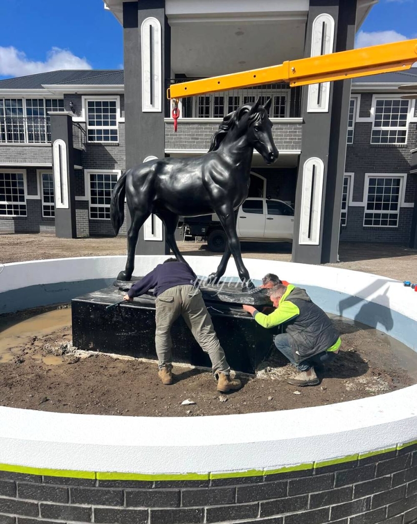 bronze horse statue A bronze horse sculpture standing at the client's doorstep
