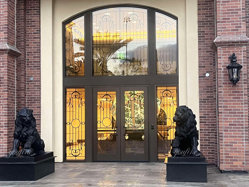 bronze lion statues Bronze Crouching Lion Sculpture at the Entrance