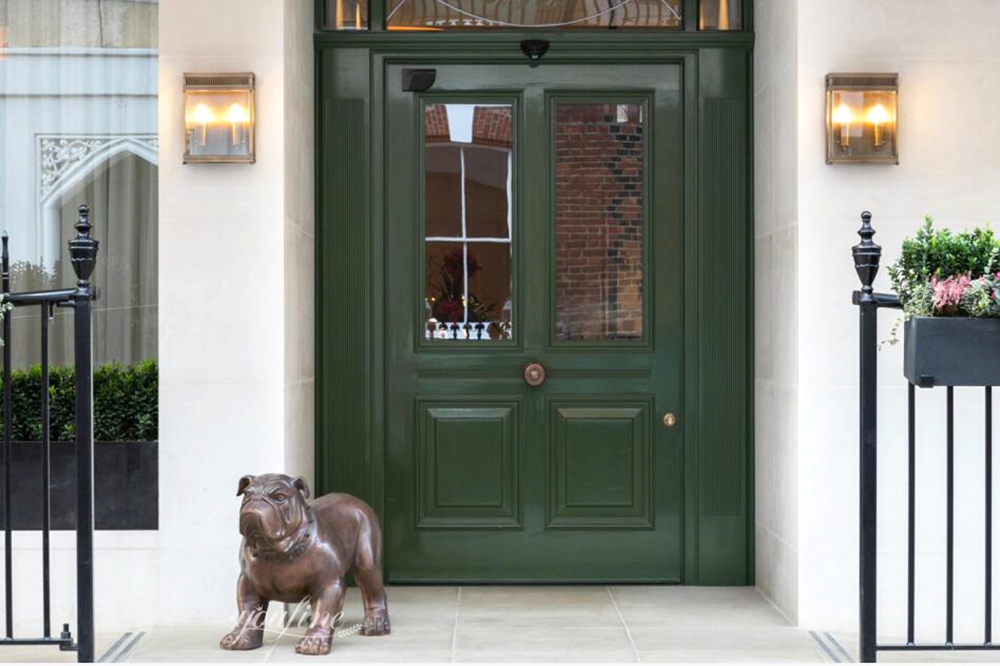 bronze dog statue Bulldog Sculpture at the Front Door