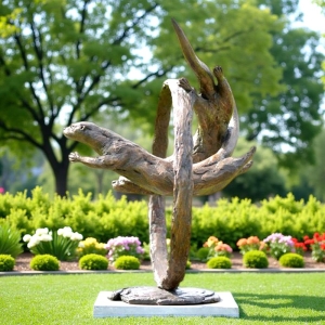 Two Sea Otters Sculpture Swim in a Circle Two Sea Otters Sculpture Swim in a Circle