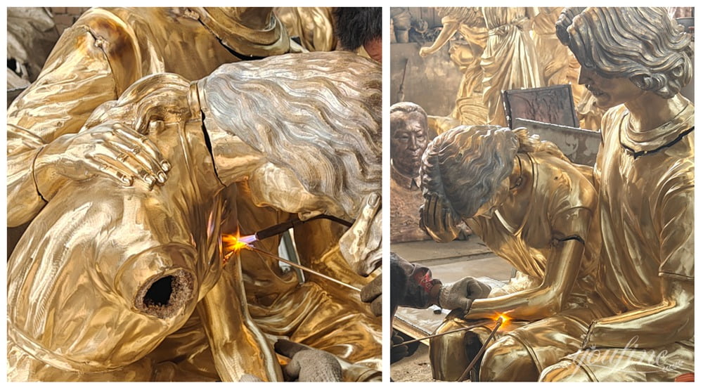 Welding the bronze sculpture components